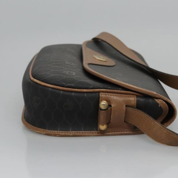 DIOR Honeycomb Canvas Shoulder Bag Pvc Leather Black